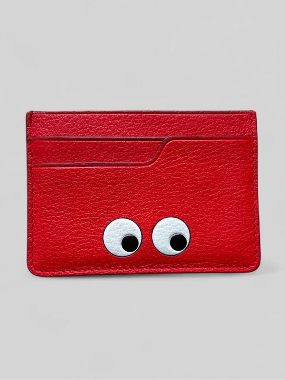 Anya Hindmarch Red Leather Eyes Card Holder Wallet Case 3"x4"